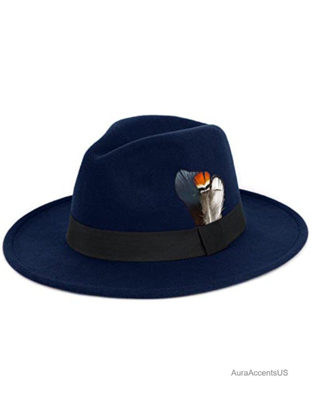 Wide Brim Felt Fedora Hat with Removable Feathers Adjustable